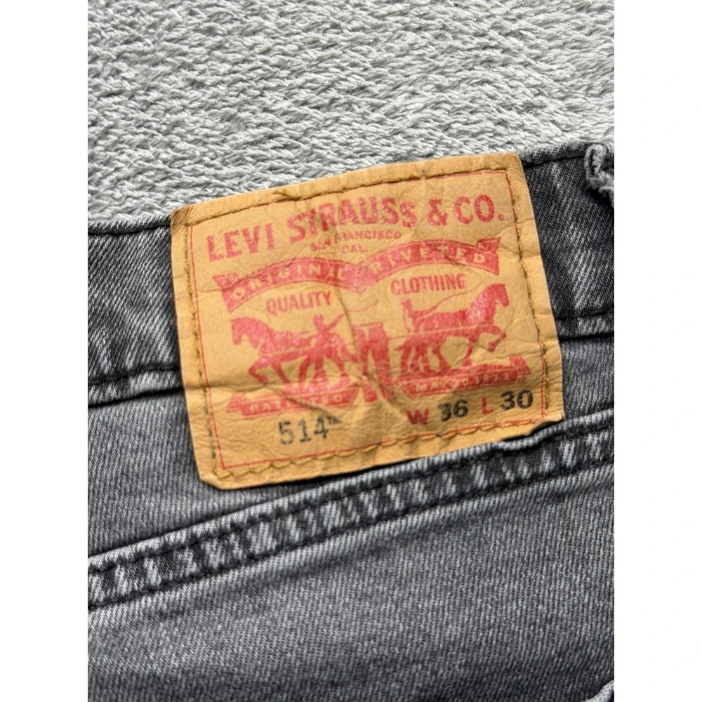 Levis 514 Jeans Mens Measured 37x29 Gray Charcoal Wash‎ Straight Regular Fit